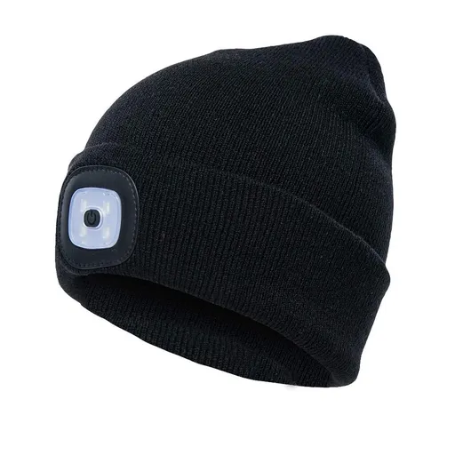 1 pcs Rechargeable LED Cap, Hands Free LED Flashlight Lighted Headlamp Hat, Warmer Knit Cap Hat (Black)