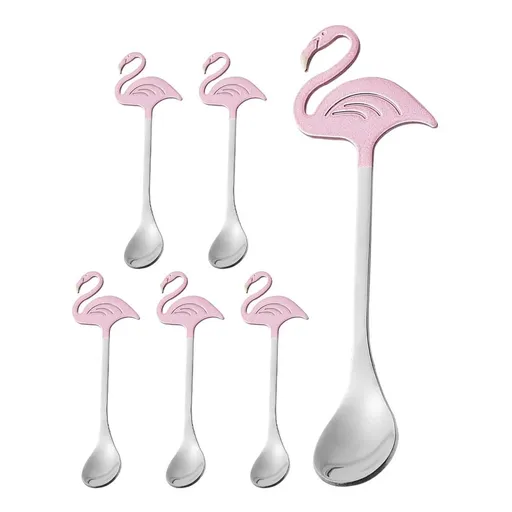Set of 6 Stainless Steel Flamingo Dessert Spoons for Coffee Stirring, Ice Cream, and Home Use