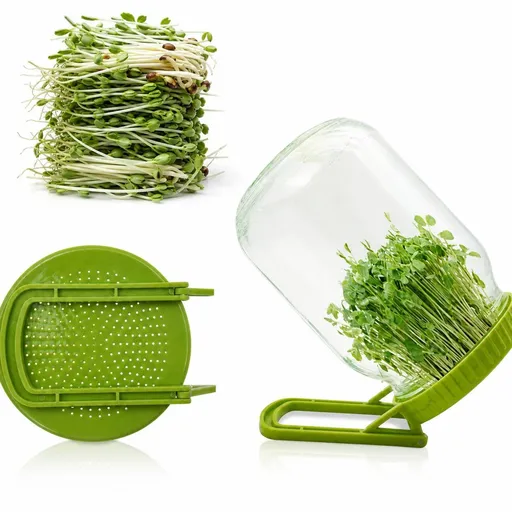2 Pack Sprouting Jar Lid with Drainage Mesh & Foldable Stand - PP Waterproof Material, 7.3cm Mason Jar Germination Kit for Bean Sprouts and Microgreens