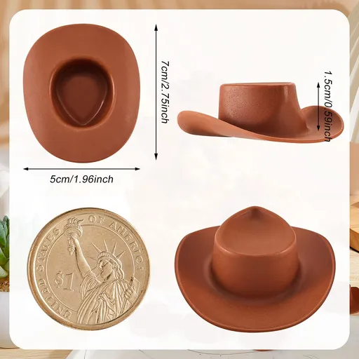 20 Pieces Plastic Mini Western Cowboy Cowgirl Hat Miniature Cute Doll Hat Party Dress Hat for Dollhouse Decoration (Brown)