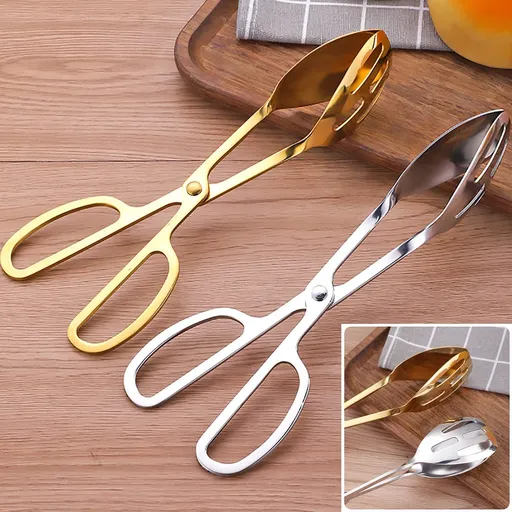 2 Pieces Buffet Salad Tongs for Kitchen Serving and Cooking, Stainless Steel Food Scissor Tongs, Catering Utensil for Bread Cake