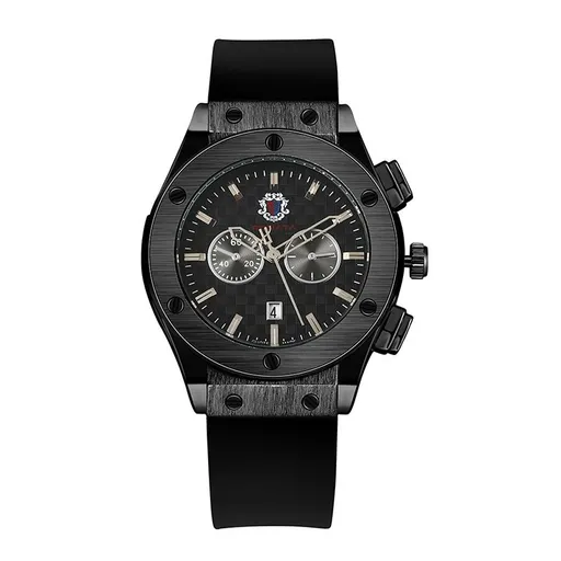 Men's Watch Silicone Strap Calendar Quartz 44mm Black
