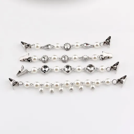 Pearl Crystal Sparkling Teardrop Chain Dresses Shawl Clip Retro Sweater Collar Clips Retro Cardigan Clip Shawl Clips Glove -4pcs