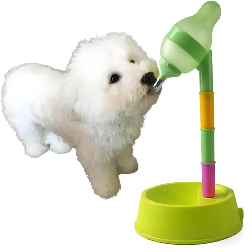 Pet Standing Water Dispenser Cat Dog Standing Bowl with Detachable Pole Automatically Feeding Water Height Adjustable (Green)