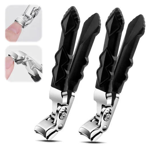 Black Long Handle Non-Slip Toenail Clippers for Seniors Thick Toenails, Heavy Duty Large Ergonomic Unique Professional Angled Head Curve Sharp Toe Finger Nail Clipper , 2 PCS