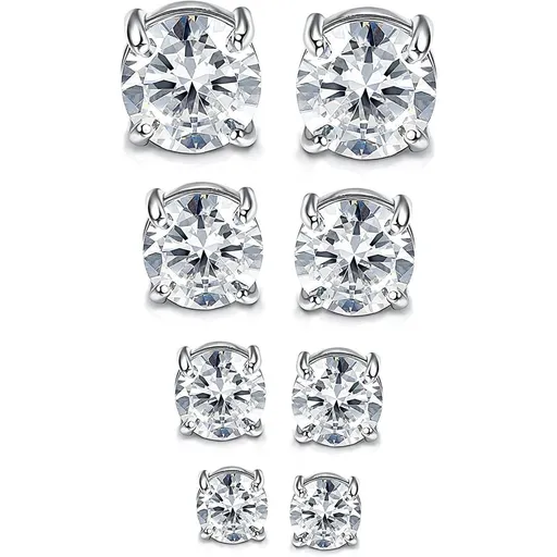 4 Pairs Stainless Steel Mens Womens Magnetic Stud Earrings Non-piercing CZ 4-7mm
