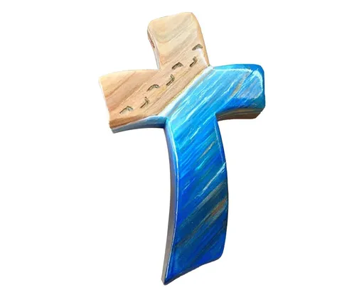 Creative Wooden Cross Polished Colorfast Decorative Wood Cross Hanging Pendant Home Decoration-Blue