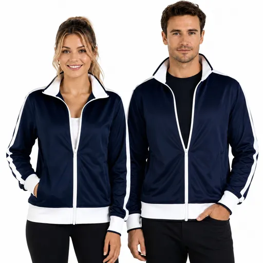Identitee Mens Varsity Track Jacket Warm Winter Tracksuit Top Zip - Navy/White