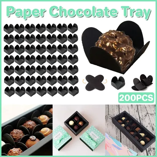 200pcs Valentines Day Paper Chocolate Trays Foldable Dessert Packaging Gift