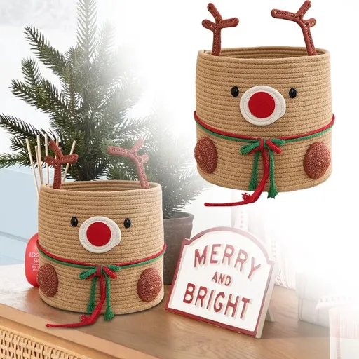 Christmas Deer Basket, Reindeer/Elk Christmas Storage Baskets for Gifts, Reindeer Toy Storage Organizer, Cute Toy Basket for Nursery Clothes Towels Party Supplies