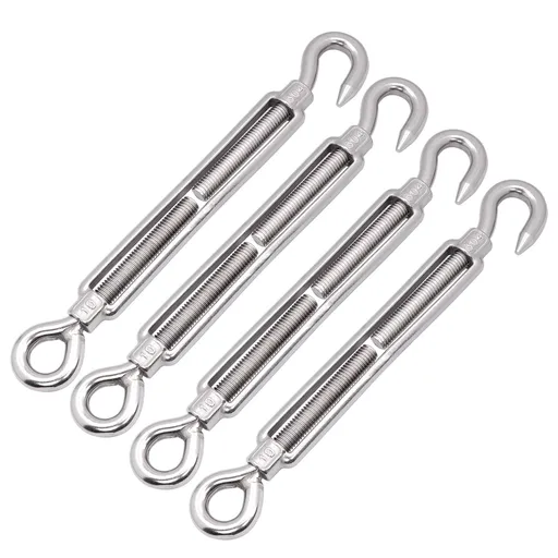 4pcs Shade Sail Hardware, 304 Stainless Steel Turnbuckle Heavy Duty M10 Turnbuckle Hook and Eye Tent Rope Tensioner Adjustable Eye Hook Sun Shade Turnbuckle for Cables Wire
