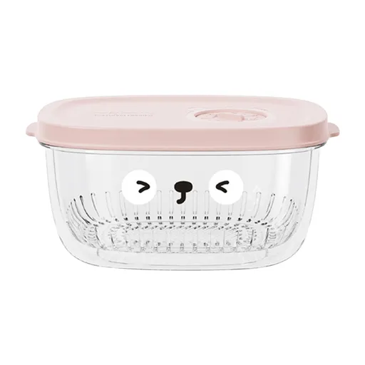 Fridge Storage Box Food Grade with Removable Draining Basket 15 x 7 cm Pink