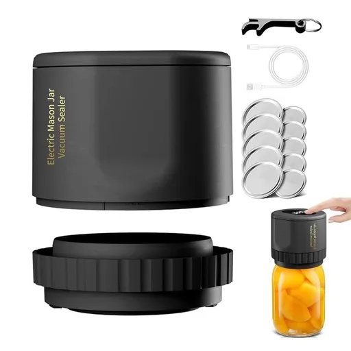 Vacuum Sealer Machine Electric Digital Display Food Storage Black 8.6cm and 7cm Jar Lids