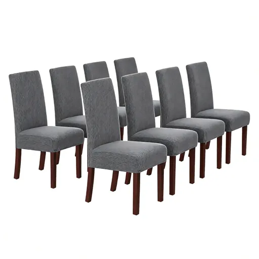 Stretch Full Cover Chair Cover 6-Pack - Waterproof Anti-Slip Elastic Seat Protector for Dining Room Hotel - Thick Warm Waffle Texture - Gray (6-Pack)