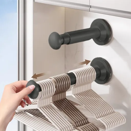 2PCS Retractable Clothes Hanger Storage Rack, Extendable Clothes Hanger with Suction Cup, Space Saving Household Tool for Closet Washer Dryer Black