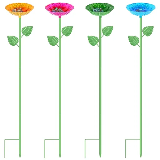 4Pcs Bee Watering Station with Colorful Flower Design Garden Butterfly Bird Bath Robust and Enduring for Outdoor Garden Yard