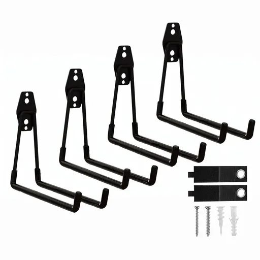 Garage Hooks, 4 Pack 7.7inch Large Square Wall Hooks for Hanging Heavy Duty Ladders, Bikes, Tools Ideal for Garage, Garden, Basement Utility Room Storage (Black)