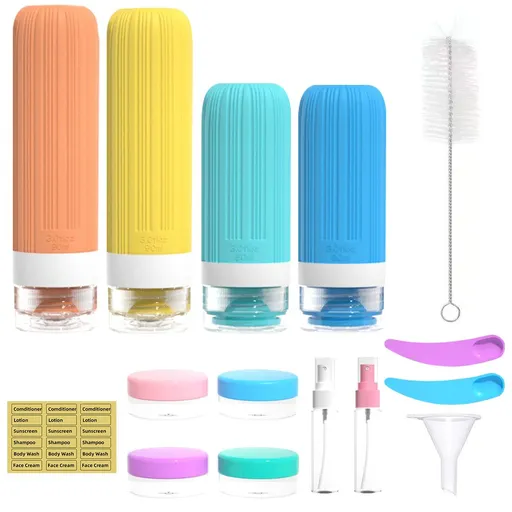 Silicone Travel Toiletry Bottles Set Leakproof Squeeze Containers with Case(09)