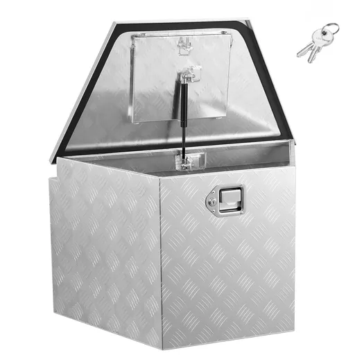 Trailer Tongue Box, 838 x 483 x 457 mm Aluminum Trailer Tongue Tool Box, Heavy Duty Storage Organizer with Lock & Keys, Utility Tool Chest for Pickup Truck Bed, RV, SUV, Off-Road Vehicle, Silver
