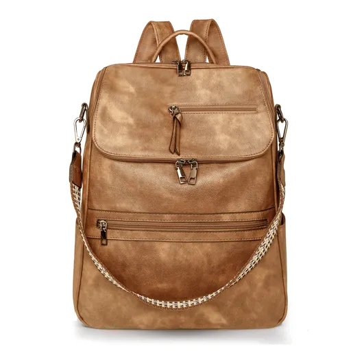 Yellow Stylish Anti-Theft Backpack for Women - Vintage PU Leather Convertible Rucksack & Shoulder Bag