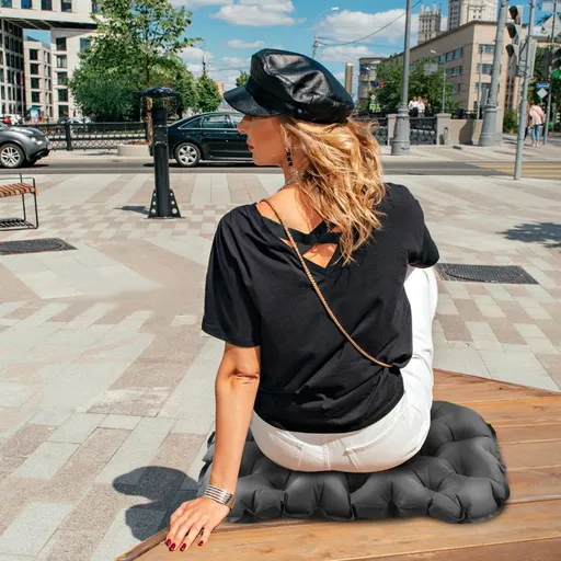 Portable Inflatable Camping Seat Cushion Dark Grey Lightweight Outdoor Seat Pad with Convenient Storage Pouch