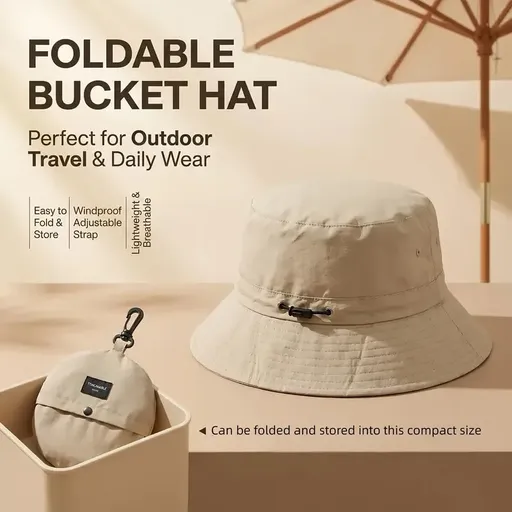 New Unisex Wide Brim Bucket Hat UPF 50+ Sun Protection, Foldable & Windproof Linen Blend Hat for Hiking, Fishing, Beach & Vacation/khaki
