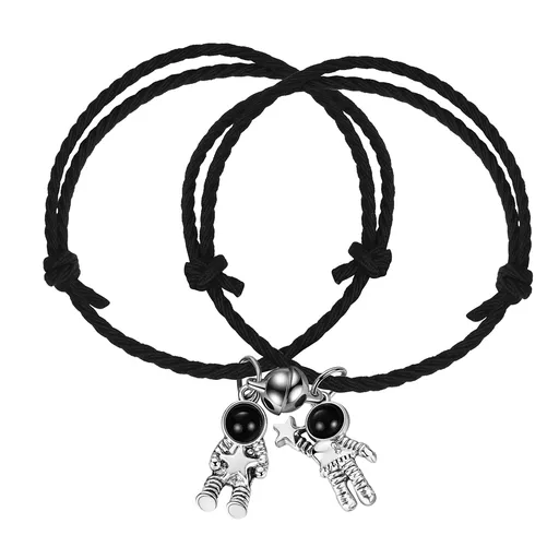 Astronaut Bracelets for Couples Crystal Jewelry Gifts for Mutual Attraction Matching Friendship Handmade Braided Rope 2pcs