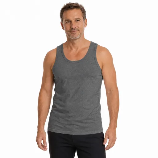 Mens 100% Cotton Plain Singlet Blank Slim Tank Top Gym Sleeveless Basic - Grey