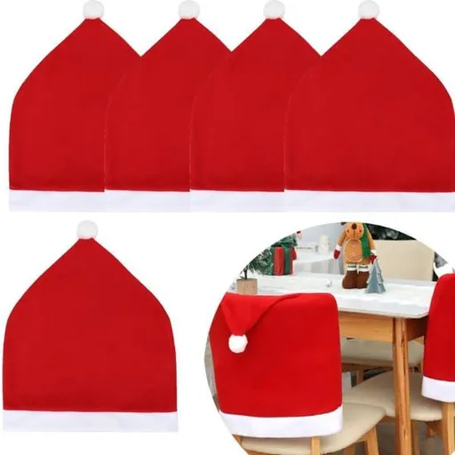 5 Pack Santa Hat Chair Covers, Red Christmas Chair Back Covers, Xmas Dining Chair Slipcovers for Christmas Dinner Party Decorations