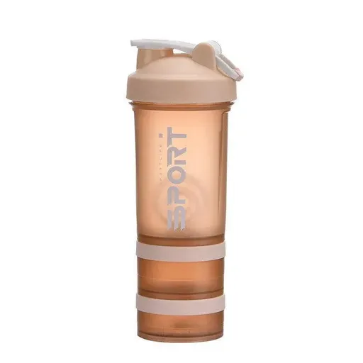 Powder Milkshake Drink Cup Sport Water Bottle 500Ml 3 Tier Protein Shaker Pill - Orange