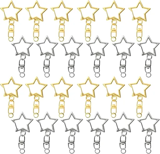 60PCS Star Shaped Keychain, 2 Colors, Metal Hanging Buckle, Spring Snap Hook with Open Jump Ring Connector