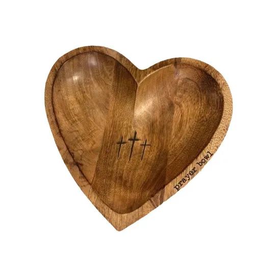 Wooden Heart Bread Bowl, Wood Prayer Dough Bowl with Cards, Religious Gifts Christians Gifts Congregation Gifts (Brown)