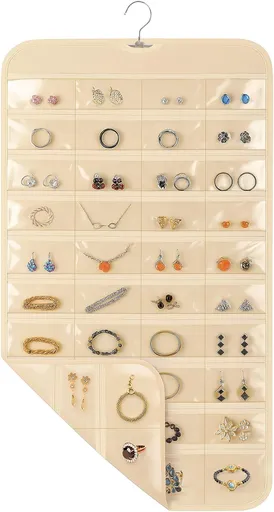 1 Pack Hanging Jewelry Organizer, 80 Clear Pockets earring organizer and storage, Accessories holder organizer for Closet, Jewelries, Necklace, Travel