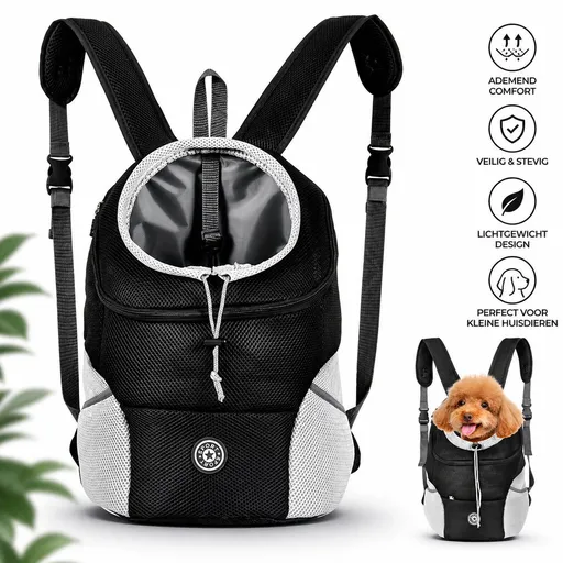Pet Carrier Backpack with Breathable Mesh Panels, Safety Strap and Adjustable Shoulder Straps for Small Dogs and Cats, Black, Size L