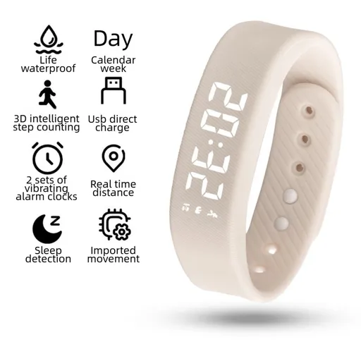Beige Silent Vibration Alarm Smart Silicone Wristband with 3-Alarm Settings - Discreet Wake-Up Device for Teens & Adults (Horizontal version)