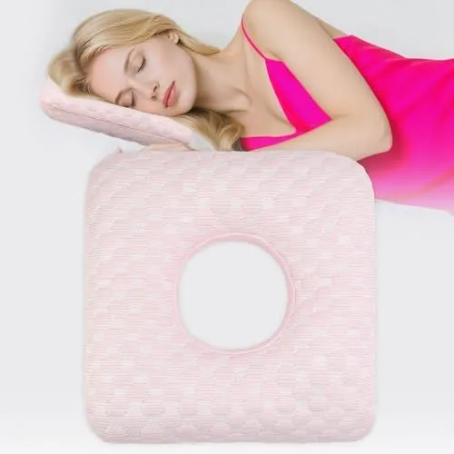 Side Sleeping Pillow with Ear Hole for All-Night Comfort & Pain-Free Sleep (Light Pink)