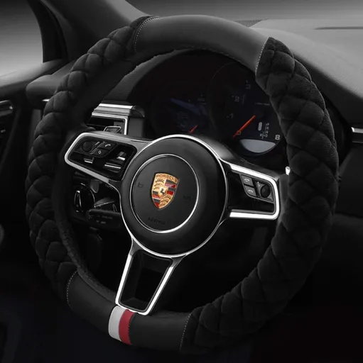 Luxury Fluffy Steering Wheel Cover for Men Women,Soft Warm Short Plush Steering Wheel Cover Black Fuzzy with Universal 14.5-15 Inch