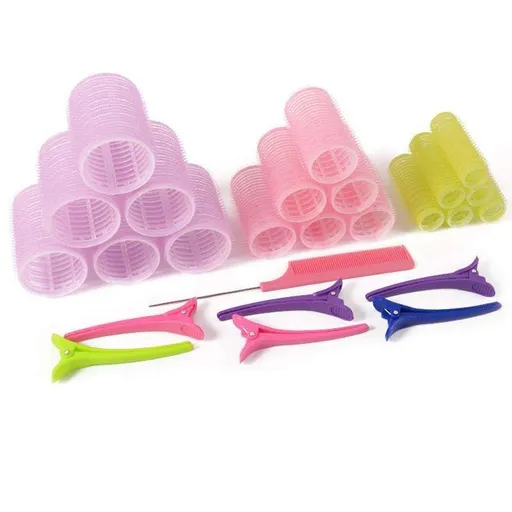 25-pack MultiColor Hair Rollers Clips Comb with Dividers