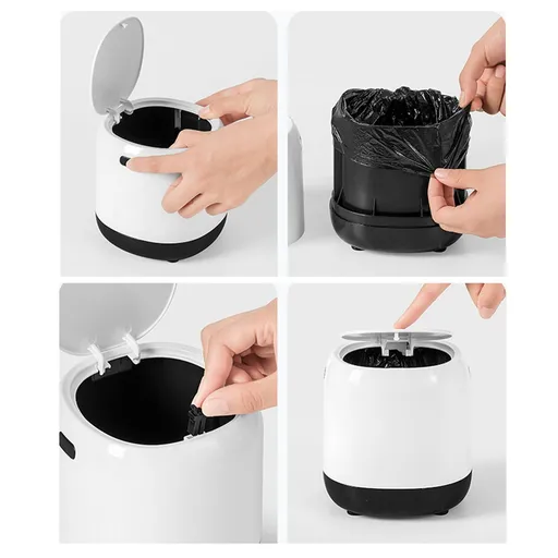 Desktop Trash Can with Lid Rounded Edges Large Opening Prevent Slip Mini Trash Can for Office Bedroom Bedside