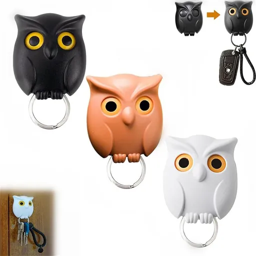 Key Holder,Magnetic Wall Mounted Night Owl Magnetic Wall Key,Automatic Open Close Eyes Owl Key Holder,with Wall Self-(3Pcs)