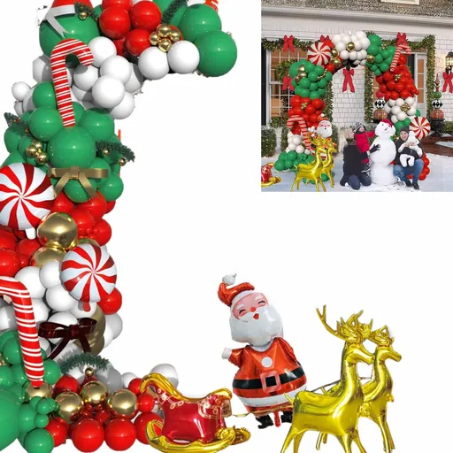 Xmas Balloon Garland Arch Kit Metallic Gold Green Red White Xmas Balloons Decorations for New Year