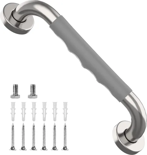 Wall Grab Bar - Extra Grip - Handle/Wall Grab Bar for Bathroom/Shower/Toilet - 30CM - Toilet Grab Bar - Bath Grab Bar - Shower Grab Bar - Non-Slip Grab Bar - Bathroom - Kitchen - Stairs - Kitchen Cabinet Handle - Furniture Hardware - Mounting Materia