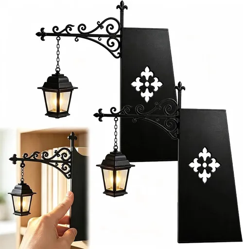 1 Piece Vintage Bookshelf Lamp, LED Hanging Lantern Wall Sconce with Warm Light, Decorative Metal Bookshelf Light for Reading Nooks and Home Office, Retro Style