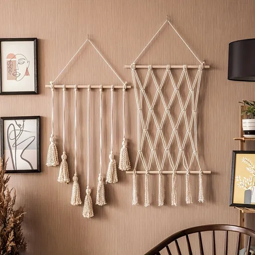 Unique Handwoven Boho Chic Macrame Photo Wall Hanging with Clips - Display for Photos, Cards & Artwork, Perfect for Bedroom, Living Room, Dorm Decor Shape 1+Shape 2