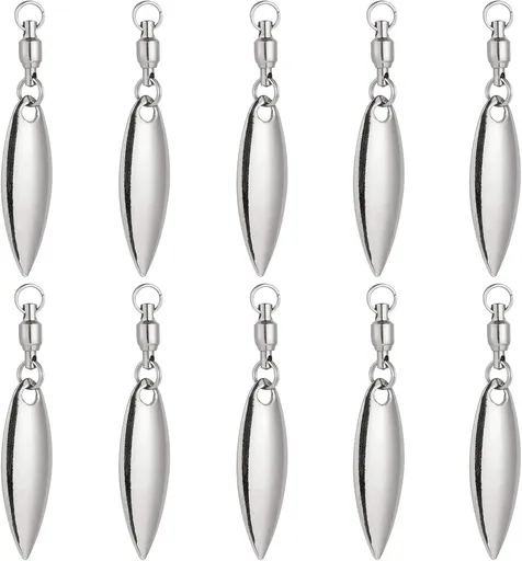 10 Pack Spinner Blades with Ball Bearing Swivels Tail Spinnerbait Lure Making Supplies Bass Lures Soft #3.5 Willow Blades, Silver, 10pcs