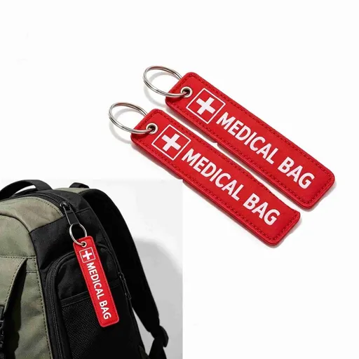 4Pcs Medical Alert Tags for Bags, 5.1x1.2" Double-Sided Medical Equipment Device Luggage ID Tag Durable and Reusable Respiratory Supplies Keychain Label for Backpack Luggage (Red)
