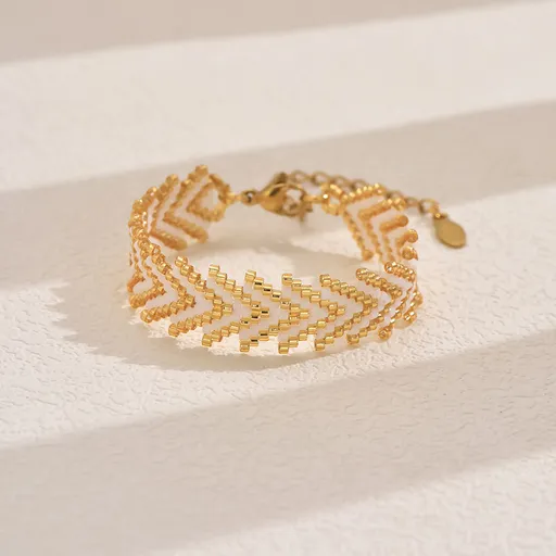 Gold-white Miyuki Beaded Bohemian Rainbow Arrow Handmade Stainless Steel Bracelet