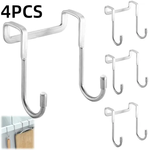4 pieces - Hooks - Cabinet door hooks - S-shaped hooks - Storage hooks - Storage accessories - Suitable for kitchens, bathrooms, cabinets, nightstands - Silver - 6.5*2.5*7.5 cm
