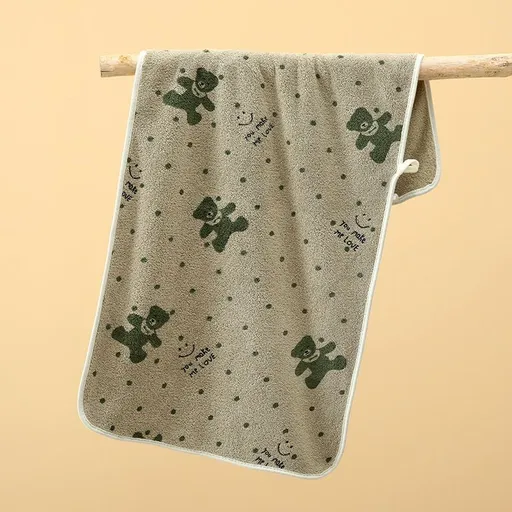 5-Pack Green Soft Absorbent Face Towels with Bear Pattern Design – Quick-Drying Plush Towel Set for Bath and Daily Use