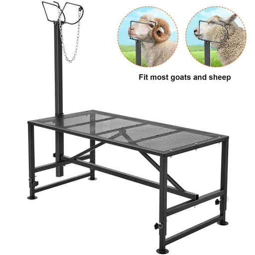 Goat & Sheep Stand, 47x23 inch Livestock Stand, Metal Livestock Milking and Shearing Stand 21" to 33" Adjustable Height, with Headpiece and Nose Loop, 500lbs Loading Weight, Black